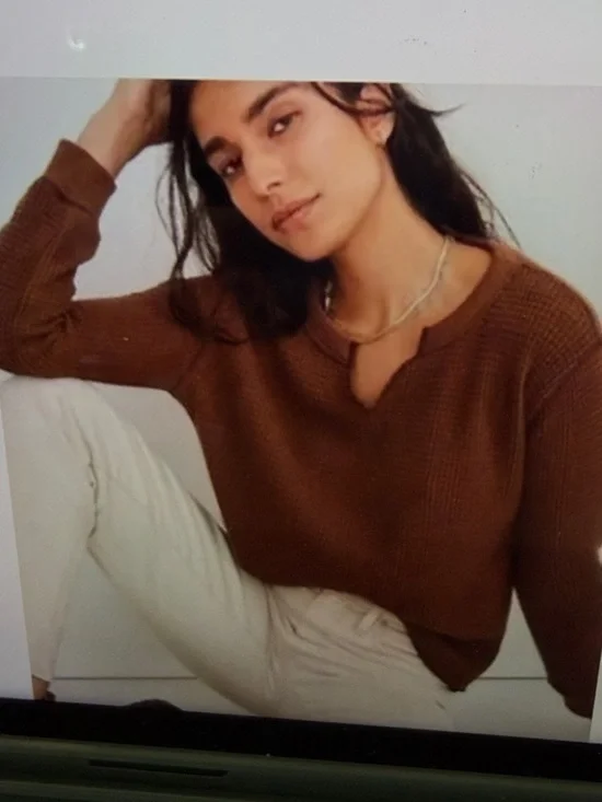 Madewell Brown Waffle Knit Long Sleeve Crop Top SzM - Picture 2 of 5